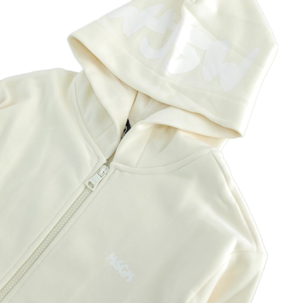 MSGM Ivory White Logo Print Hooded Zip-Up Jacket for Women F5MSJUZH002 013