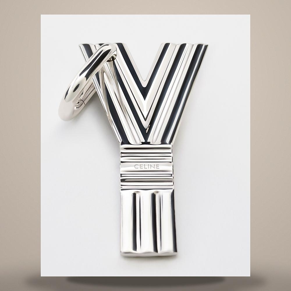 CELINE Alphabet Charm Y Letter Rhodium-Finish Brass Silver Keyrin B10FG4V77 36SI