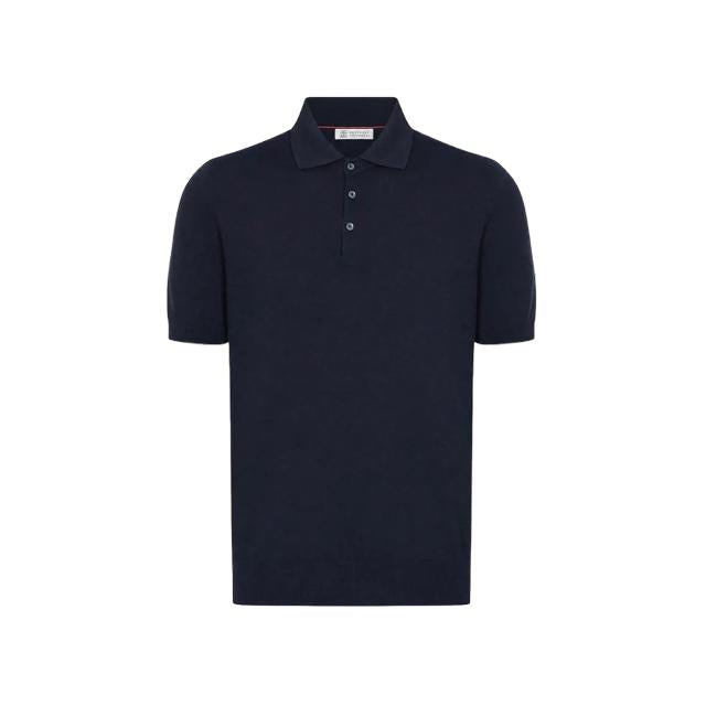 Brunello Cucinelli Navy Cotton Short-Sleeve Polo Knit Sweater Men