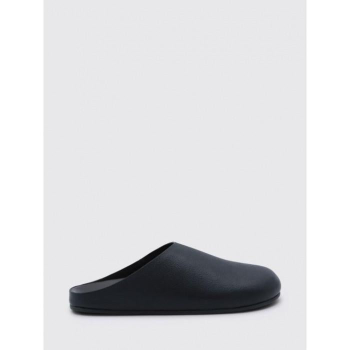 The Row Hudson Black Leather Slide Sandals