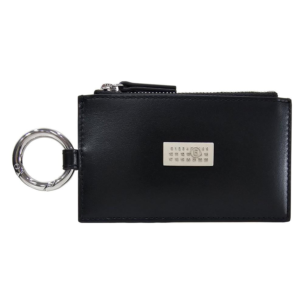 MM6 Numeric Leather Keyring Zip Card Holder Black
