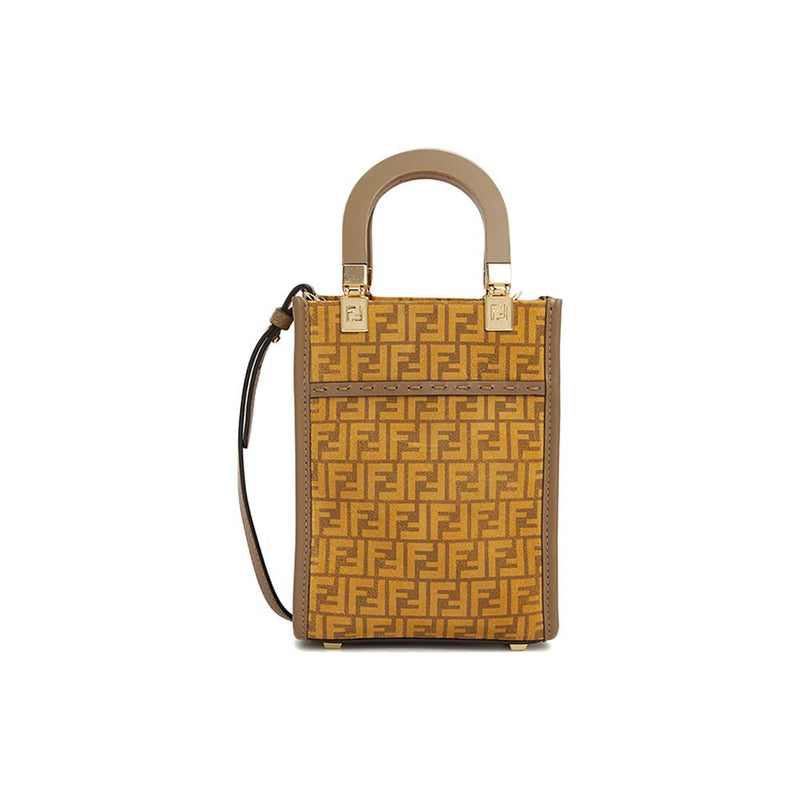 FENDI Sunshine Logo Suede Mini Crossbody Bag Camel