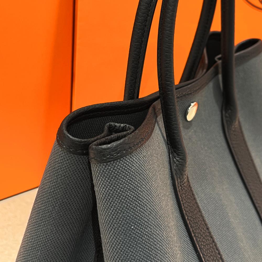 HERMES Garden Party Negonda Canvas 30 Ardoise Noir Black Palladium Tote