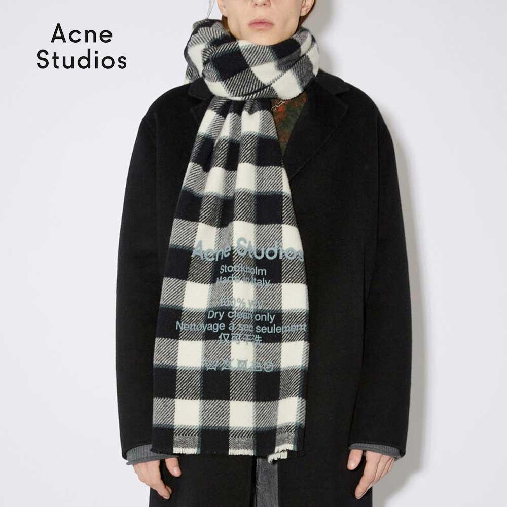 Acne Studios Check Wool Scarf Gray Black White