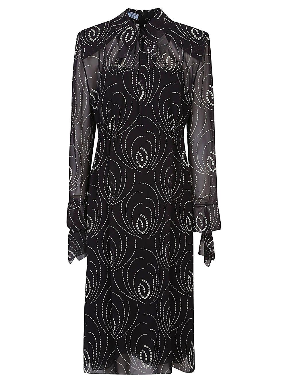 PRADA Black Long Sleeve Midi Dress