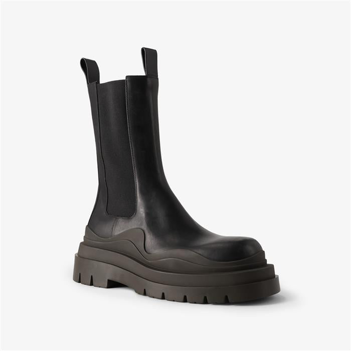Bottega Veneta Tire Chelsea Leather Mid Boots Black Men