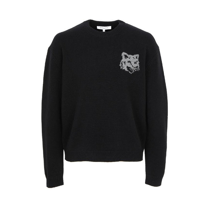 Maison Kitsune Fox Head Wool Crewneck Sweater Men Gray PM00816 KM0329 0391