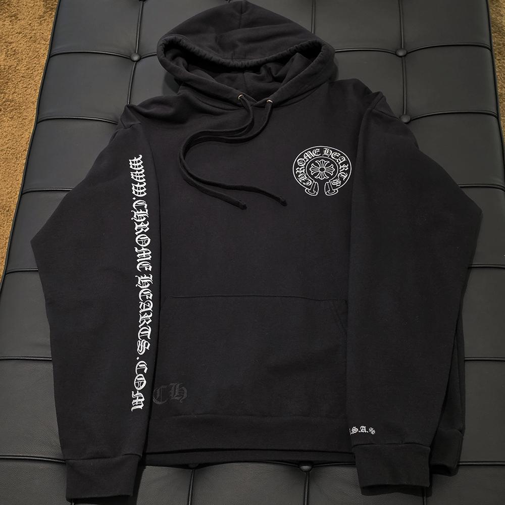 Chrome Hearts Black Silver Glitter Horseshoe Print Hoodie Unisex