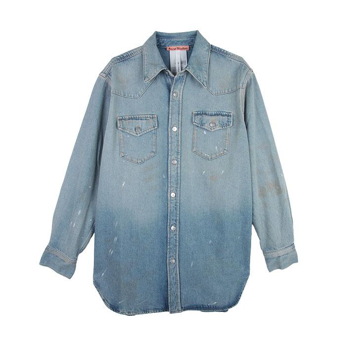 Acne Studios Dirty Wash Oversized Denim Long Sleeve Shirt