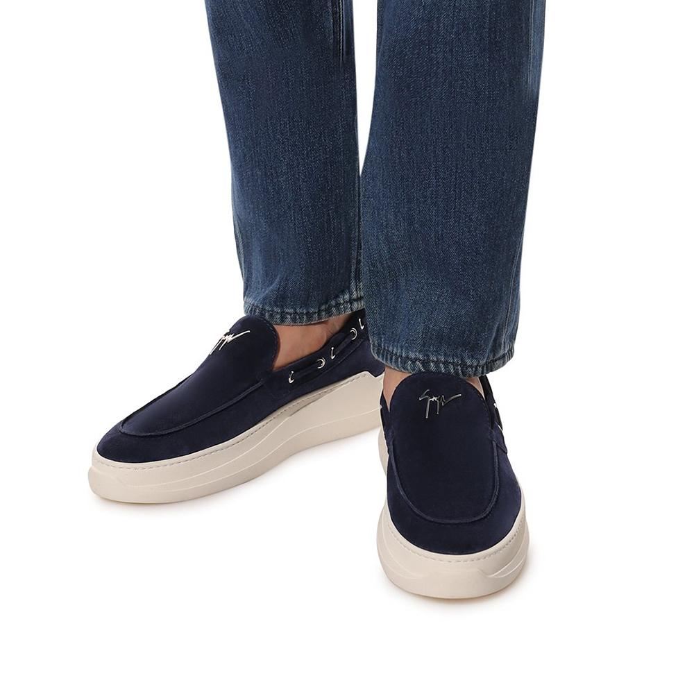 Giuseppe Zanotti Conley String Suede Slip-On Sneakers Blue