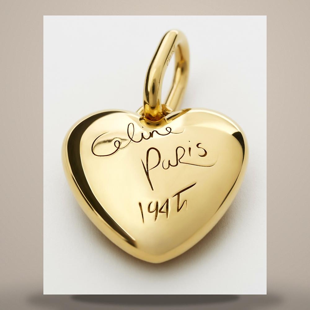 CELINE Aluminum Gold Heart Charm Keyring B106N3E26 35OR
