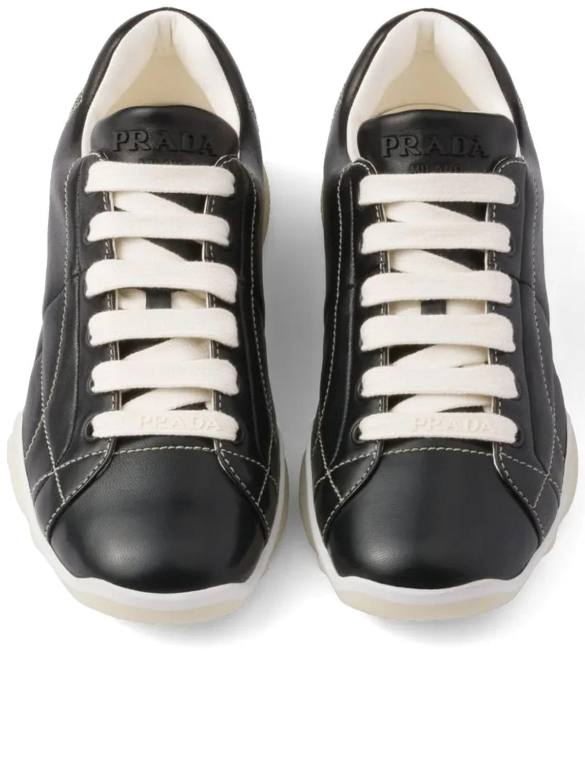 PRADA White Leather Low Top Sneakers