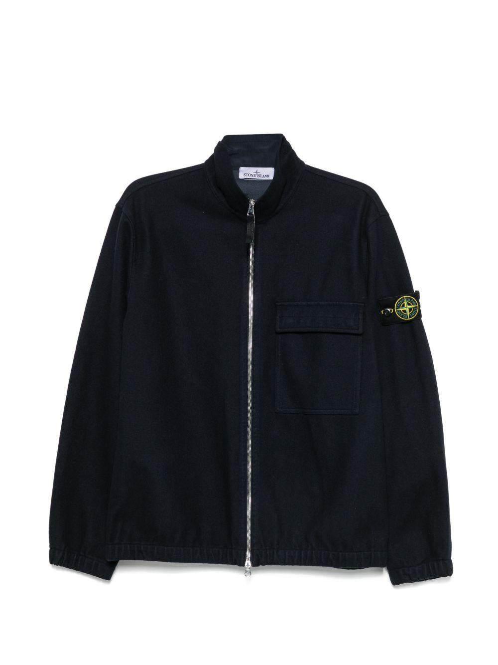 STONE ISLAND Black Wool Zip-Up Knit Sweater
