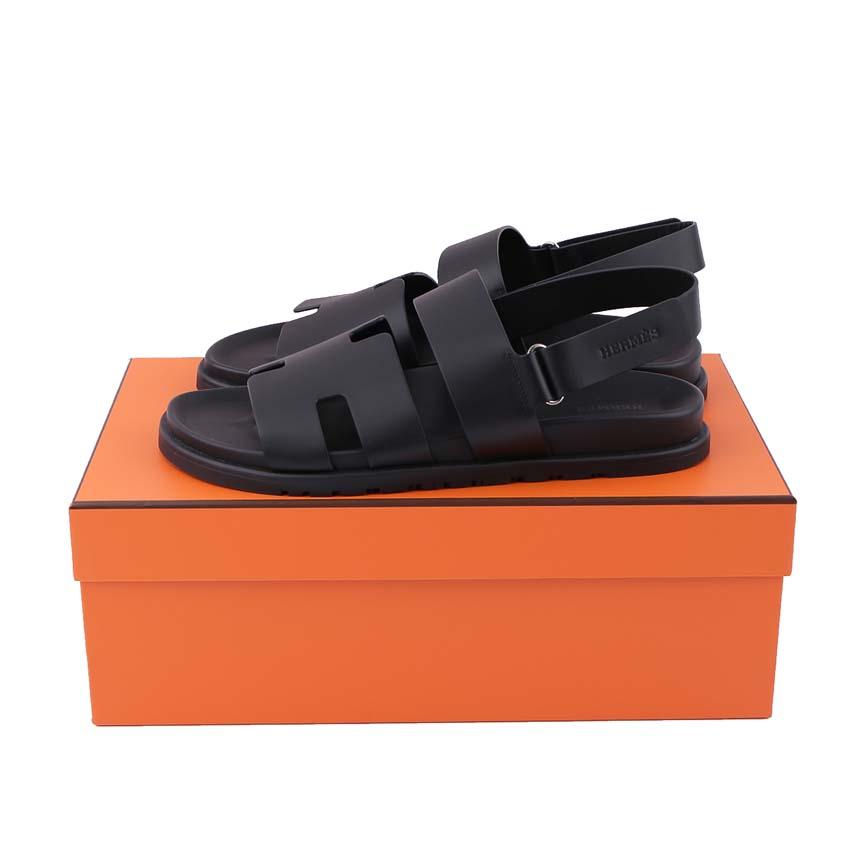 HERMES Men’s Leather Genius Sandal Slides Black H231695ZH02415 265mm