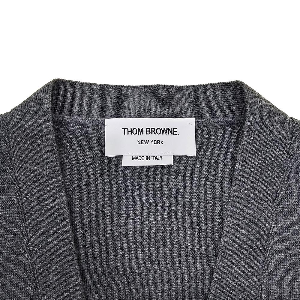 THOM BROWNE Diagonal Stripe Milano Stitch Wool Cardigan Gray Men