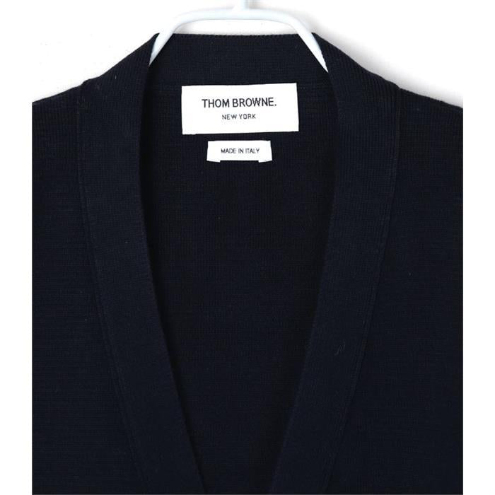 THOM BROWNE Navy Wool Cardigan for Men MKC171A