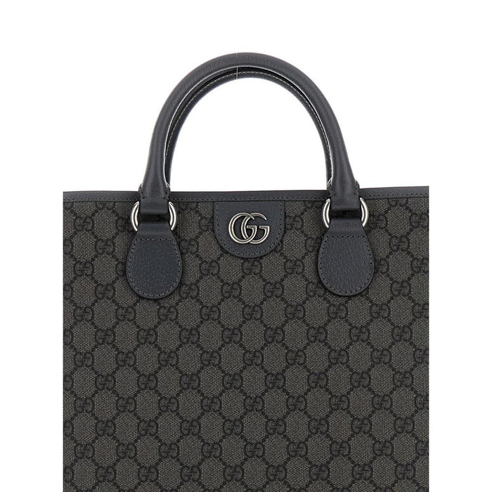 GUCCI Ophidia GG Medium Tote Bag Black Gray Canvas Leather Trim