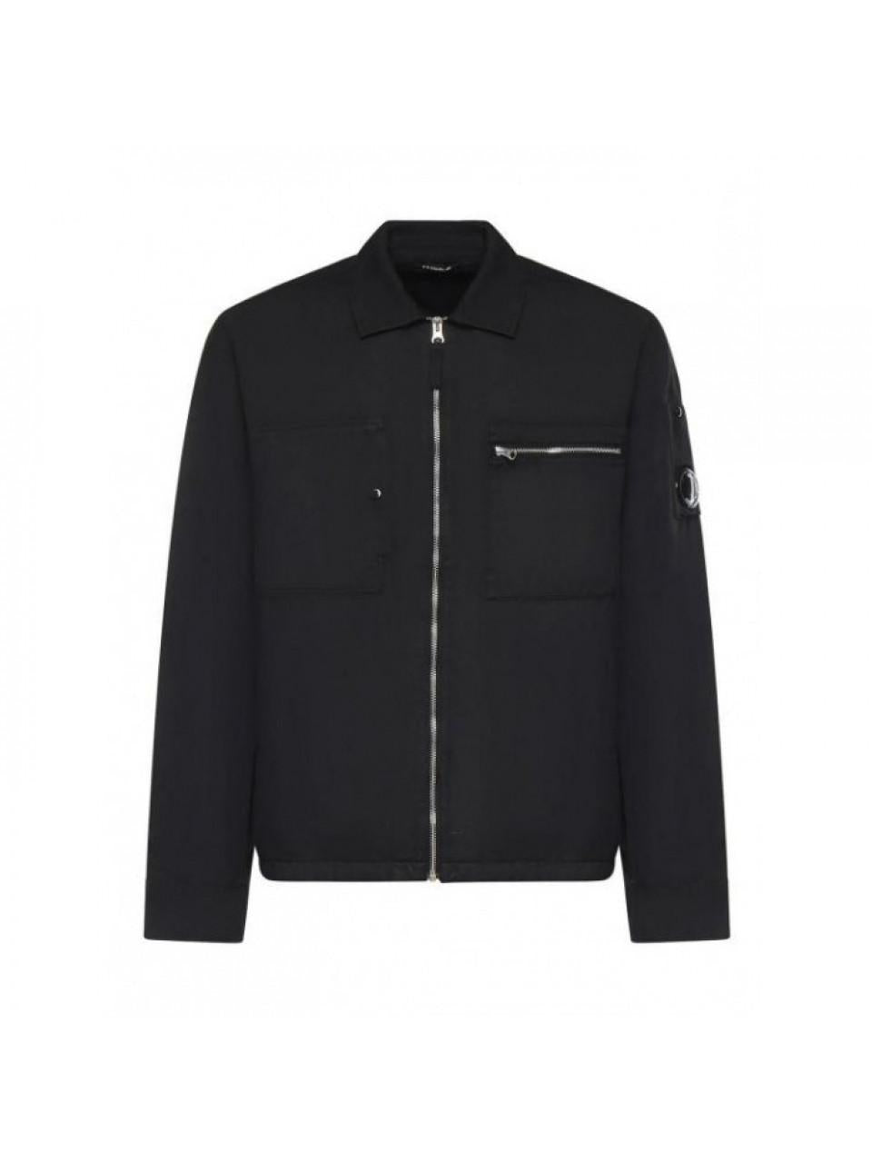 CP Company Cotton Linen Lens Zip Overshirt Jacket Black