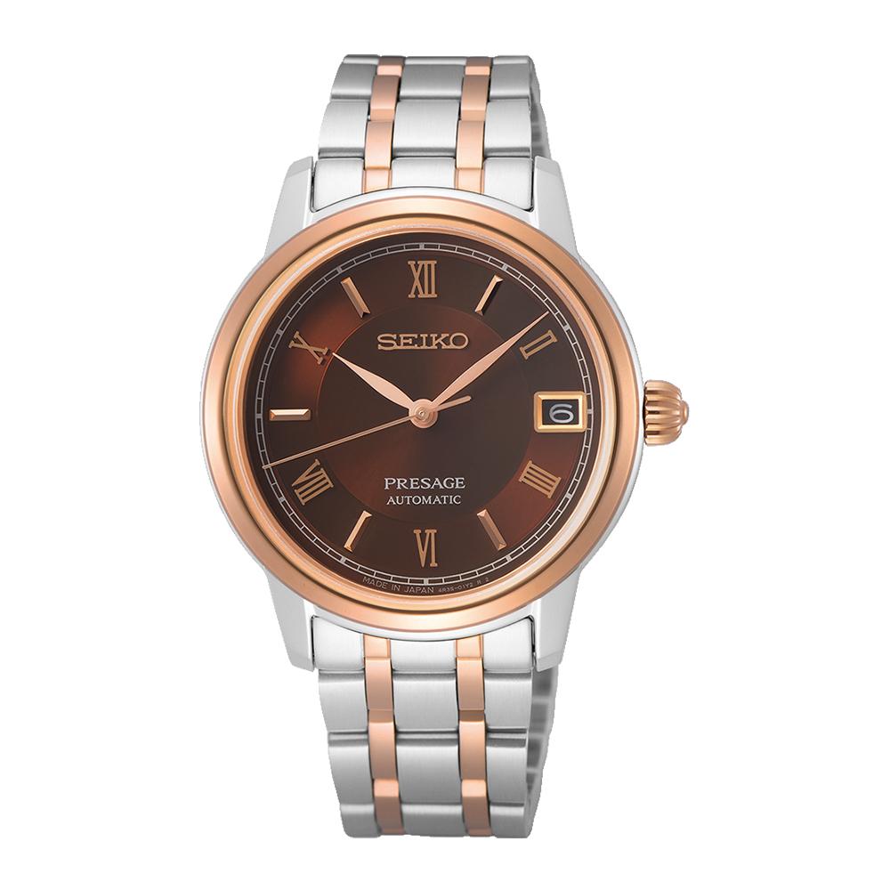 Seiko Presage Men's Rose Gold Silver Stainless Steel Watch SRPF32J1