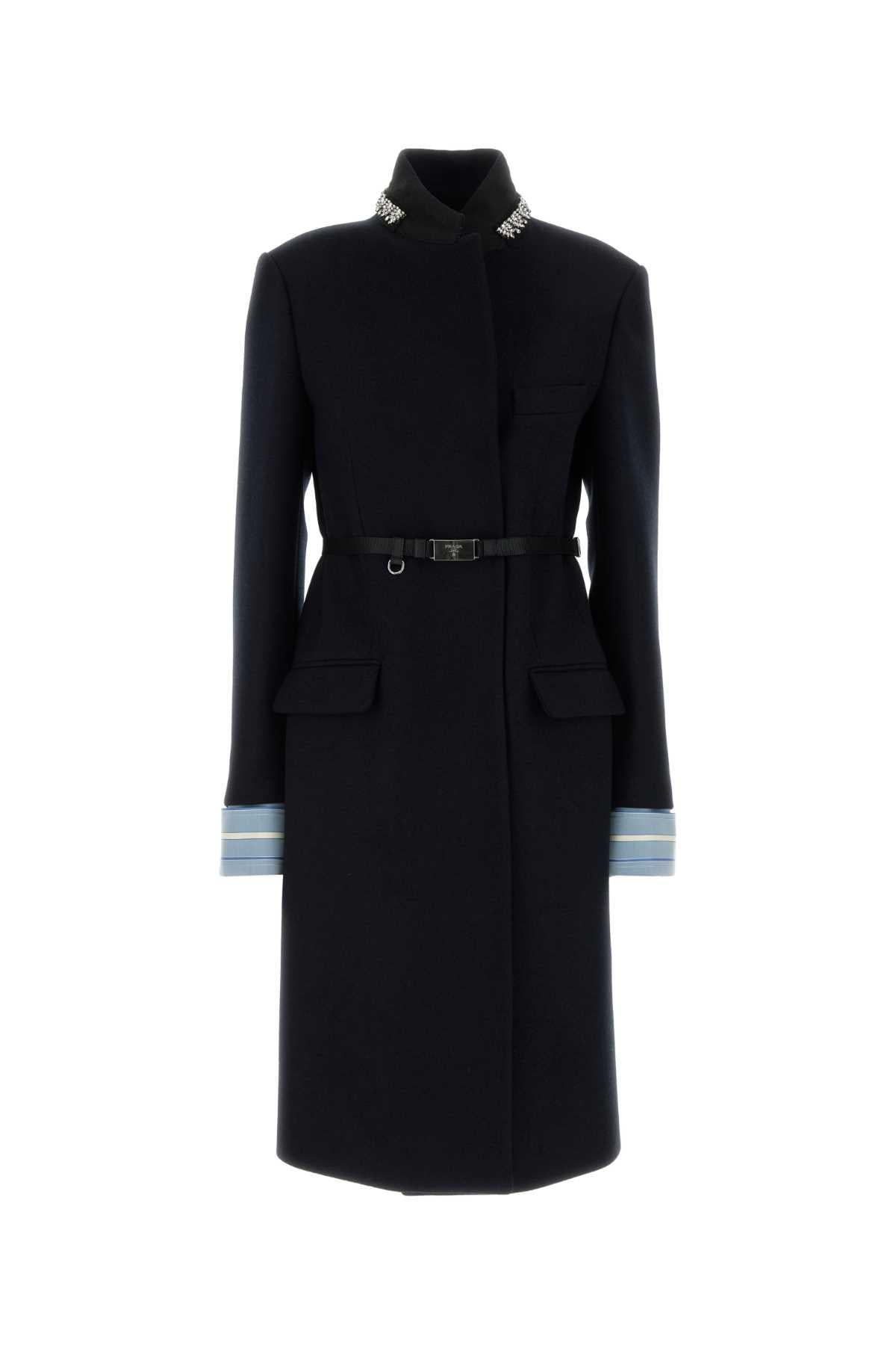 PRADA Black Wool Blend Long Coat