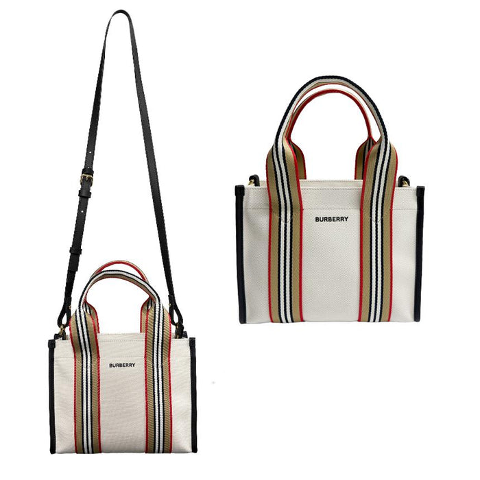 BURBERRY Mini Canvas Stripe Tote Bag Natural 81214931