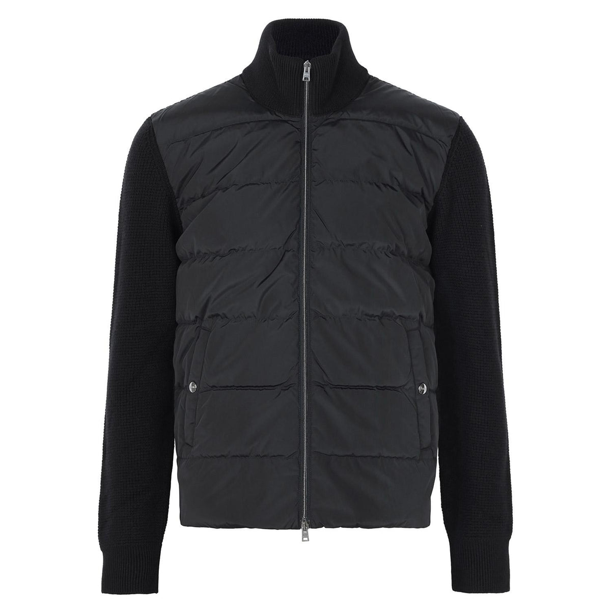 Herno Black Wool Knit Mix Goose Down Zip Jacket
