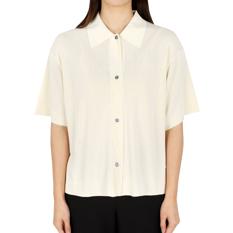 STUDIO NICHOLSON Ivory Cropped Collar Knit Sweater Women