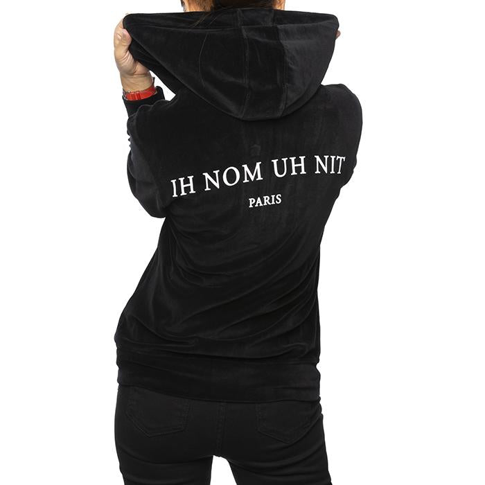 IH NOM UH NIT Women’s Velour Back Logo Zip Hoodie Cardigan Black