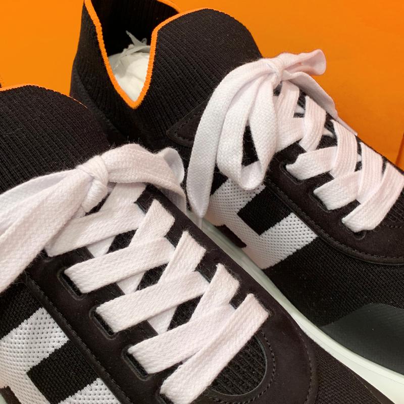 HERMES Crew Sneakers H Knit Goatskin Black White Low-Top Men’s