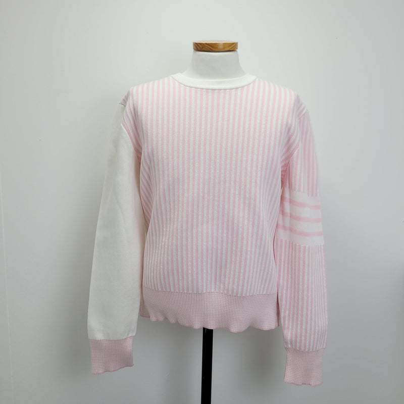 THOM BROWNE Pink Sprite V-Neck Knit Sweater Unisex