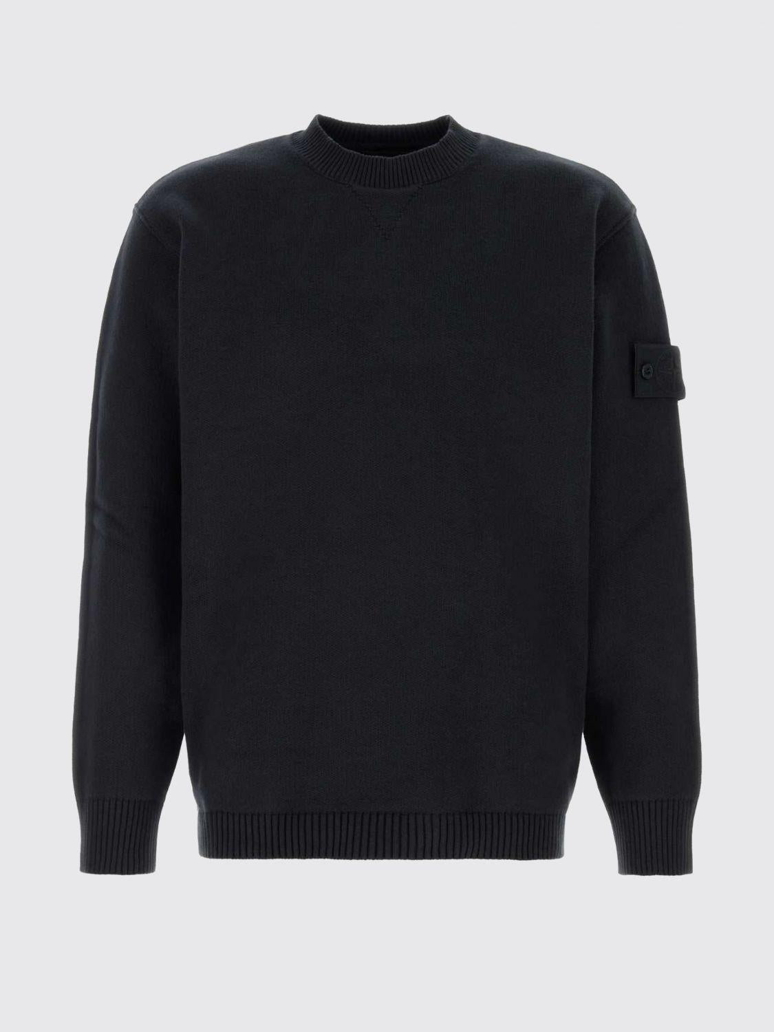 STONE ISLAND Black Wool Round Neck Knit Sweater for Men