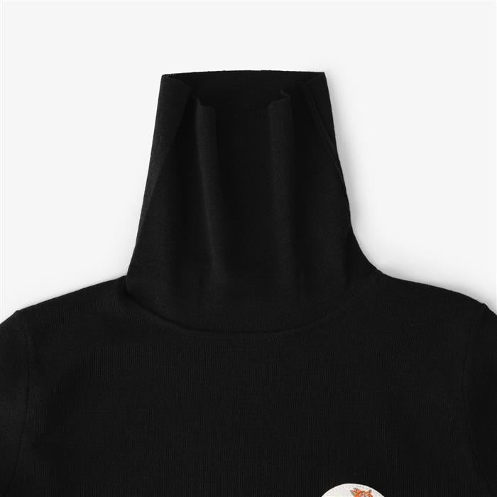 Maison Kitsune Olympia Le Temps Flower Fox Turtleneck Knit Sweater
