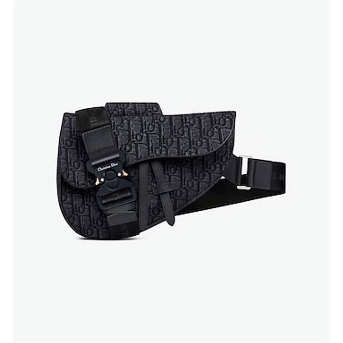 DIOR Black Oblique Jacquard Saddle Crossbody Bag