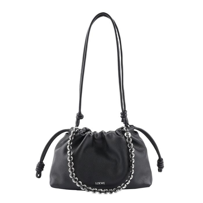 LOEWE Black Leather Medium Flamenco Purse Shoulder Bag