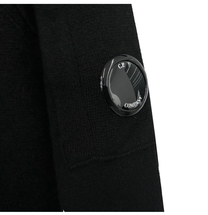 CP Company Black Lens Patch Hooded Knit Zip-Up Sweater