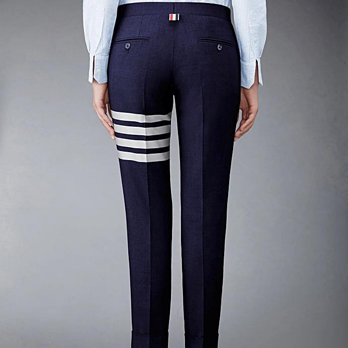 THOM BROWNE 4-Bar Stripe Low-Rise Skinny Plain Weave Pants FTC025V 06146 415