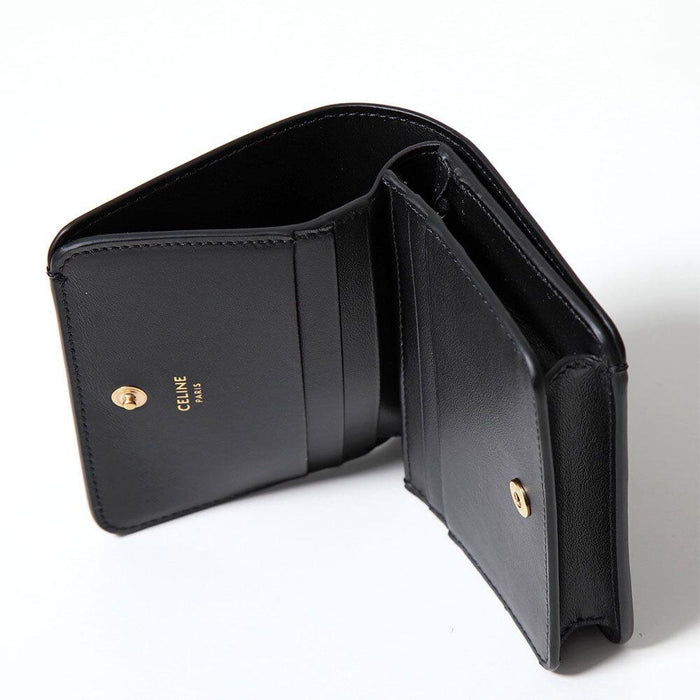 CELINE Compact Bi-Fold Wallet Gold Hardware Black Women’s