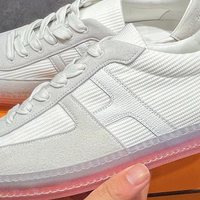 HERMES Boomerang Mesh Calfskin White Low-Top Sneakers