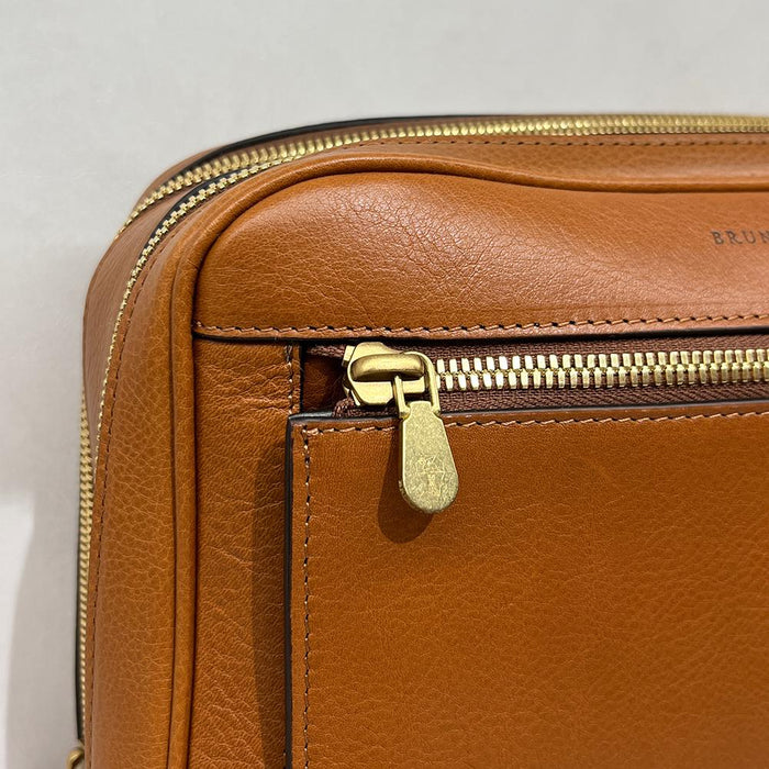 Brunello Cucinelli Brown Leather Wash Pouch Bag Unisex
