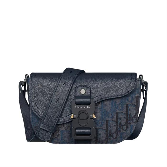 DIOR Saddle Mini Flap Strap Bag Crossbody Navy Dior Oblique Canvas