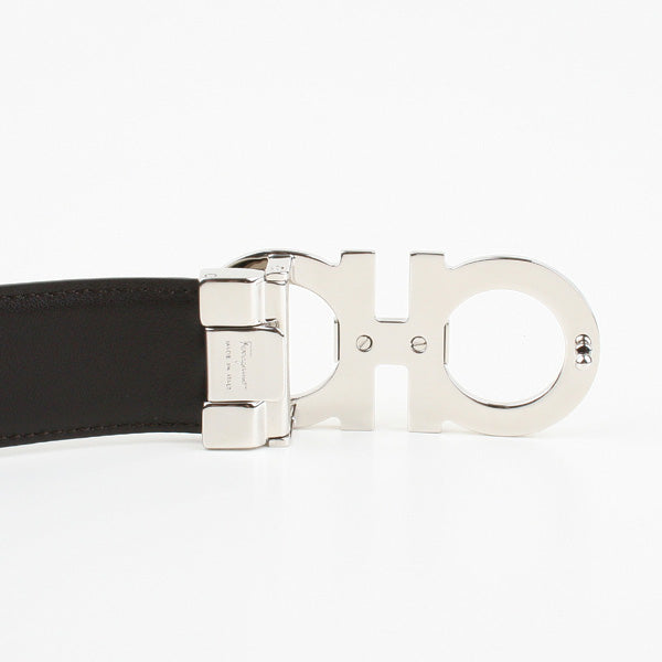 Ferragamo Men's Double Gancini Reversible Belt with Ruthenium Finish 35mm