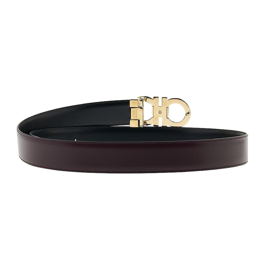 Ferragamo Men’s Reversible Gancini Leather Belt DARK BAROLO 0770938