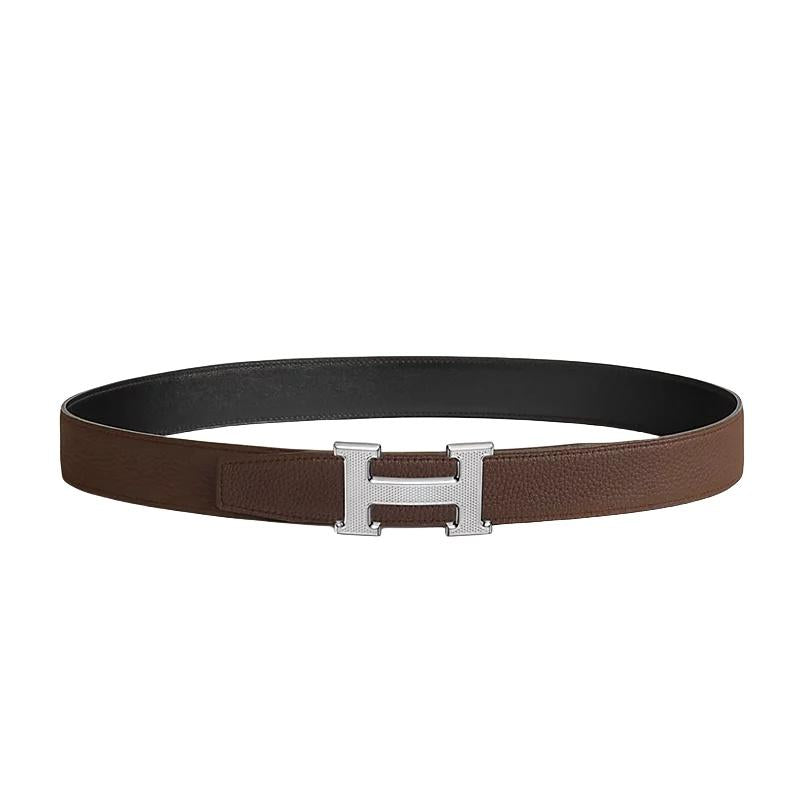HERMES H Guilloche Belt Buckle Reversible Leather Strap 32mm H064540CK05