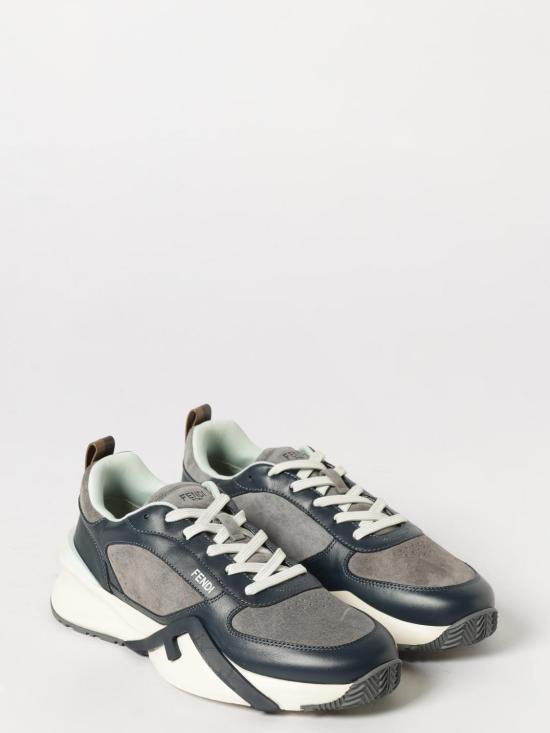 FENDI Blue Leather Low-Top Sneakers