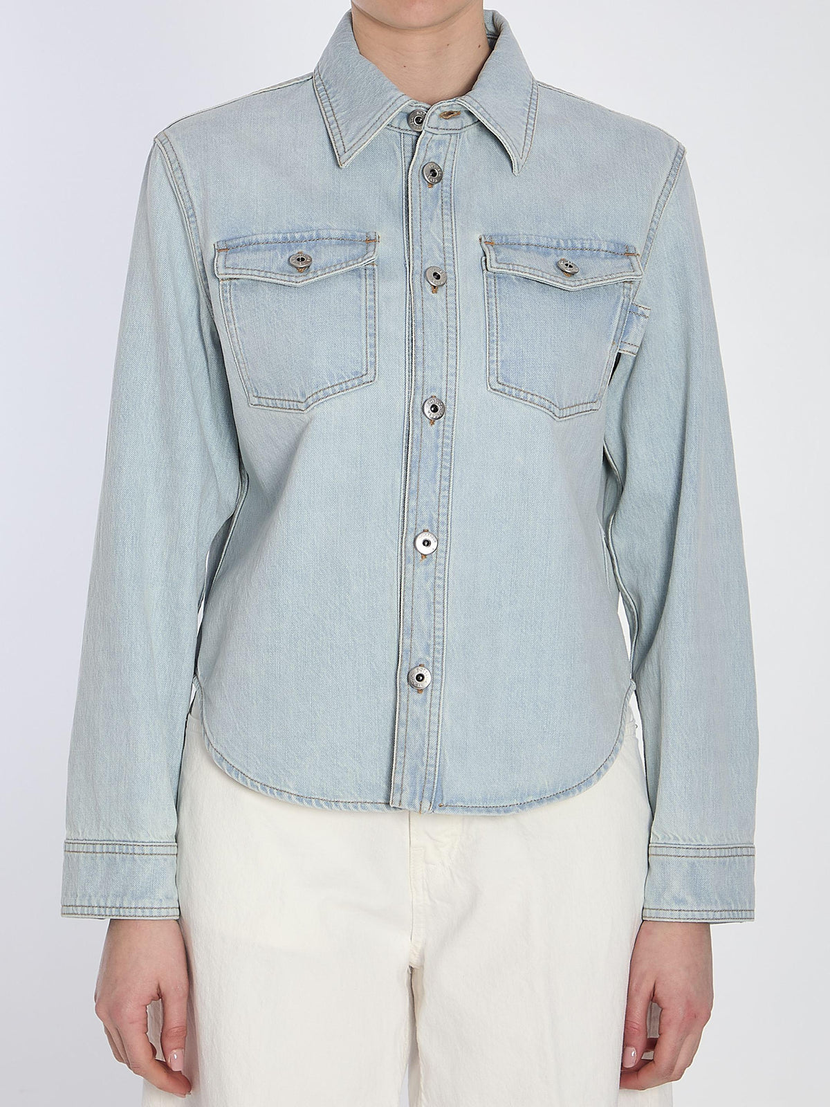 Bottega Veneta Long Sleeve Blue Cotton Shirt