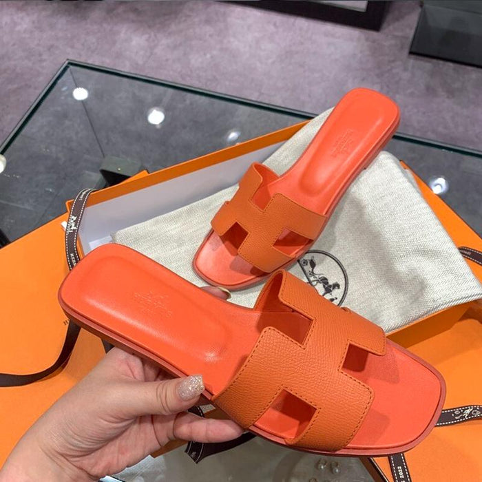 HERMES Oran Epsom Calfskin Rose Orange Sandals
