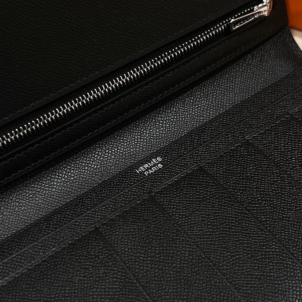 HERMES So Black Epsom Leather Bearn Long Wallet Unisex