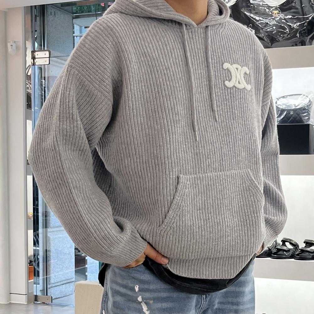 CELINE Triomphe Knit Hoodie Light Gray