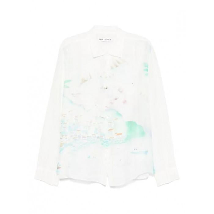 OUR LEGACY Adorn Shirt Sea View Print Cotton Silk Long-Sleeve Shirt M2252 AS