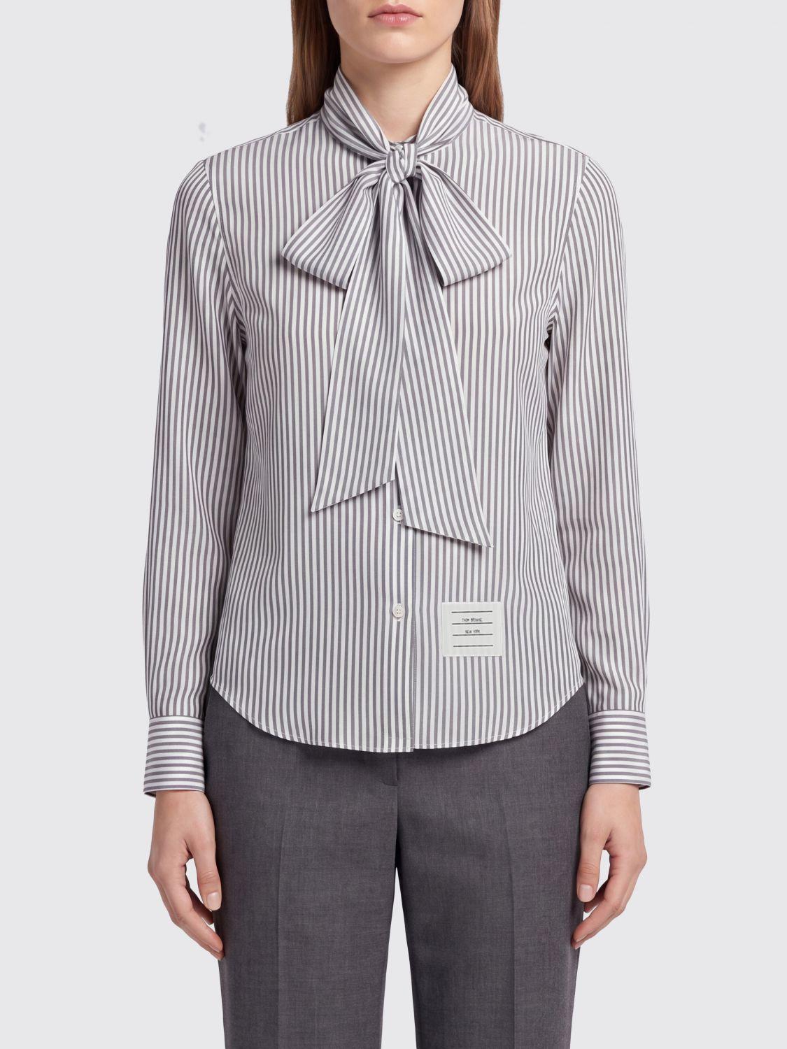 THOM BROWNE Long Sleeve Button-Up Shirt Gray Women’s Cotton